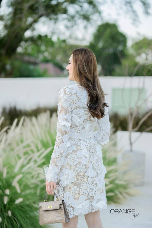 ORANGE JUICE Lace Embroidered Round Neck Dresses